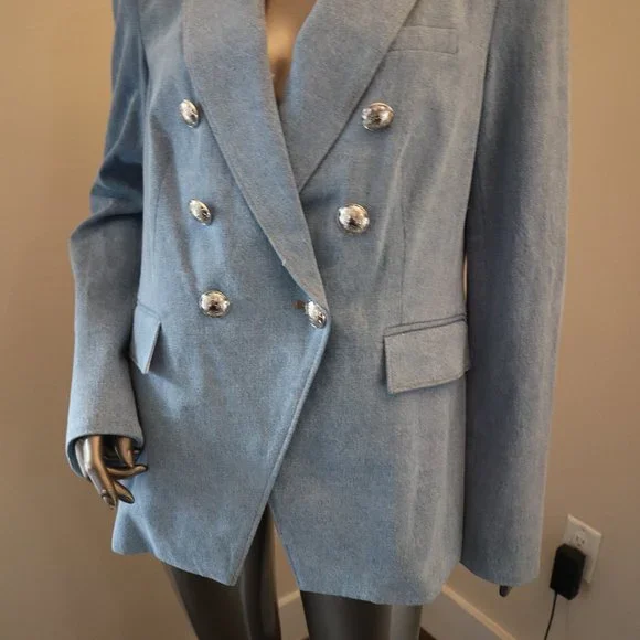 Veronica Beard Miller Dickey Blazer Denim Silver Crest Buttons Jacket Size 6 New - Picture 5 of 11